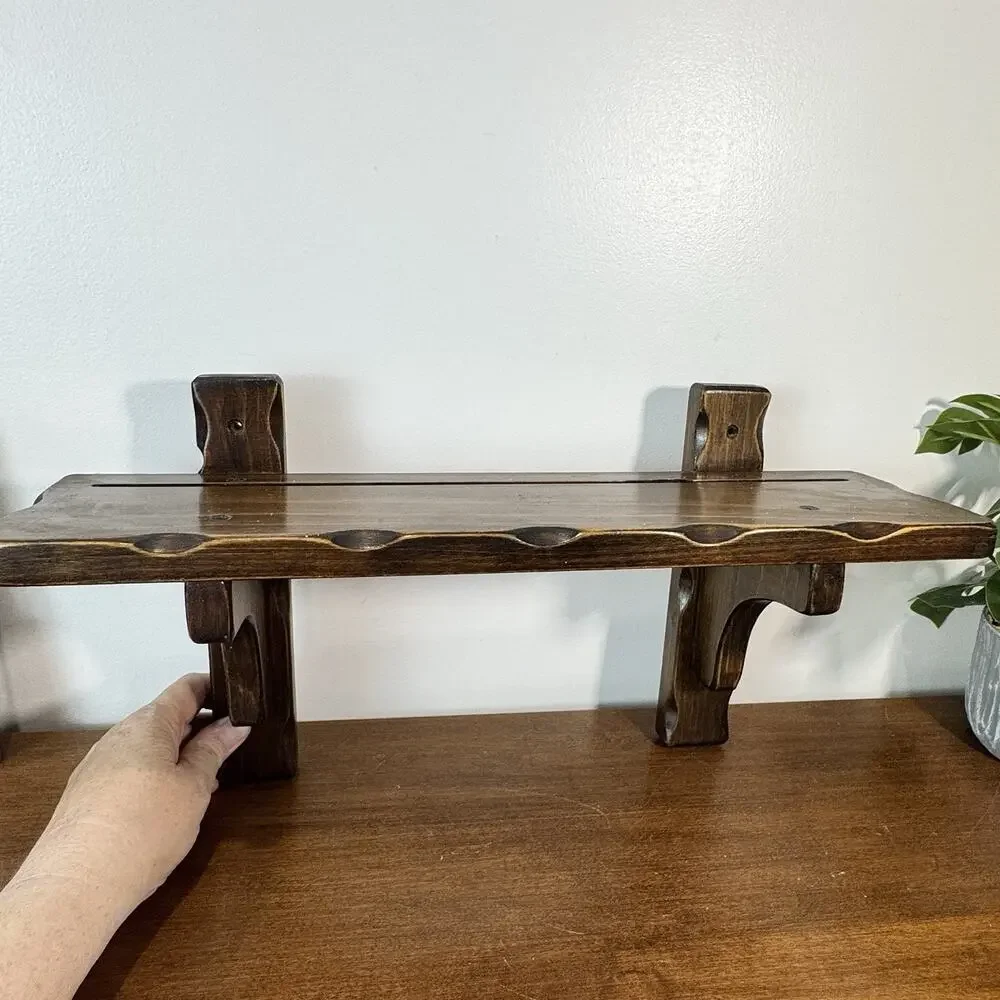 Vintage Wood Wall Shelf Plate Groove Display 18